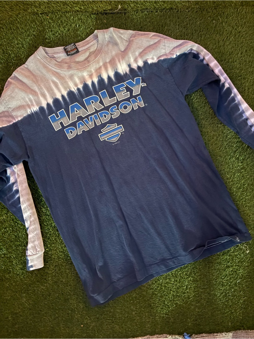 Vintage 1999 Harley-Davidson Long Sleeve Tie-Dye Tee in Navy & Lavender